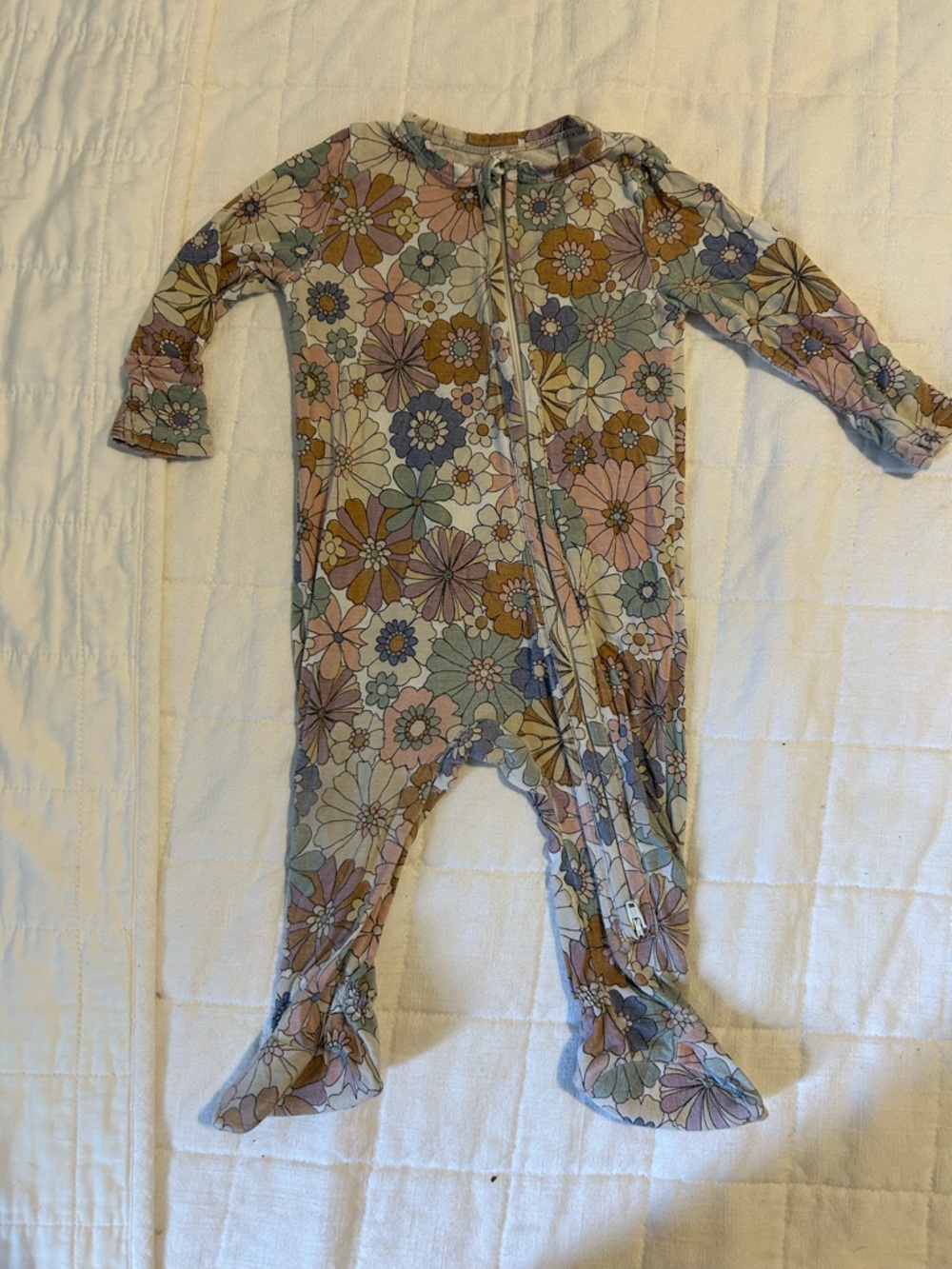 Angel Dear Pastel Floral Zip-Front Romper - Pink Blue Cream